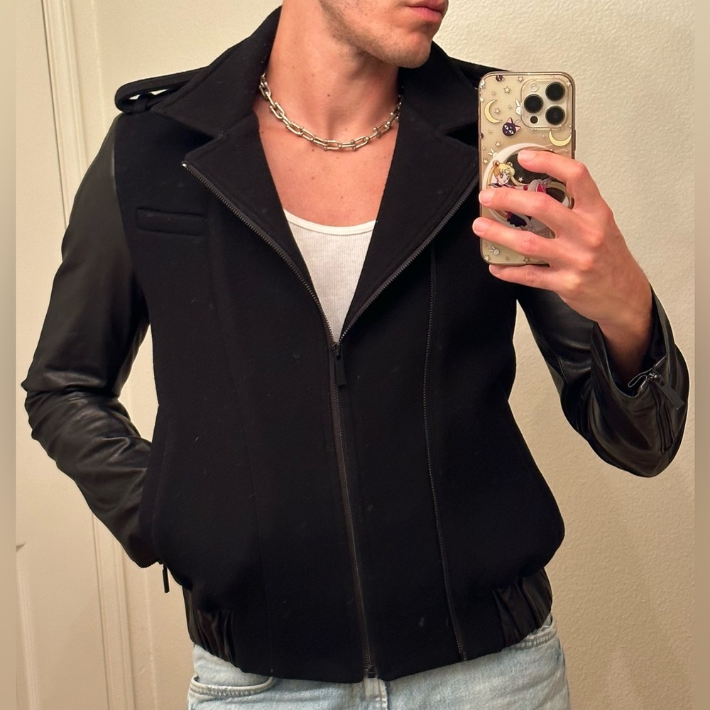 Designer Leather and wool  bikers jacket